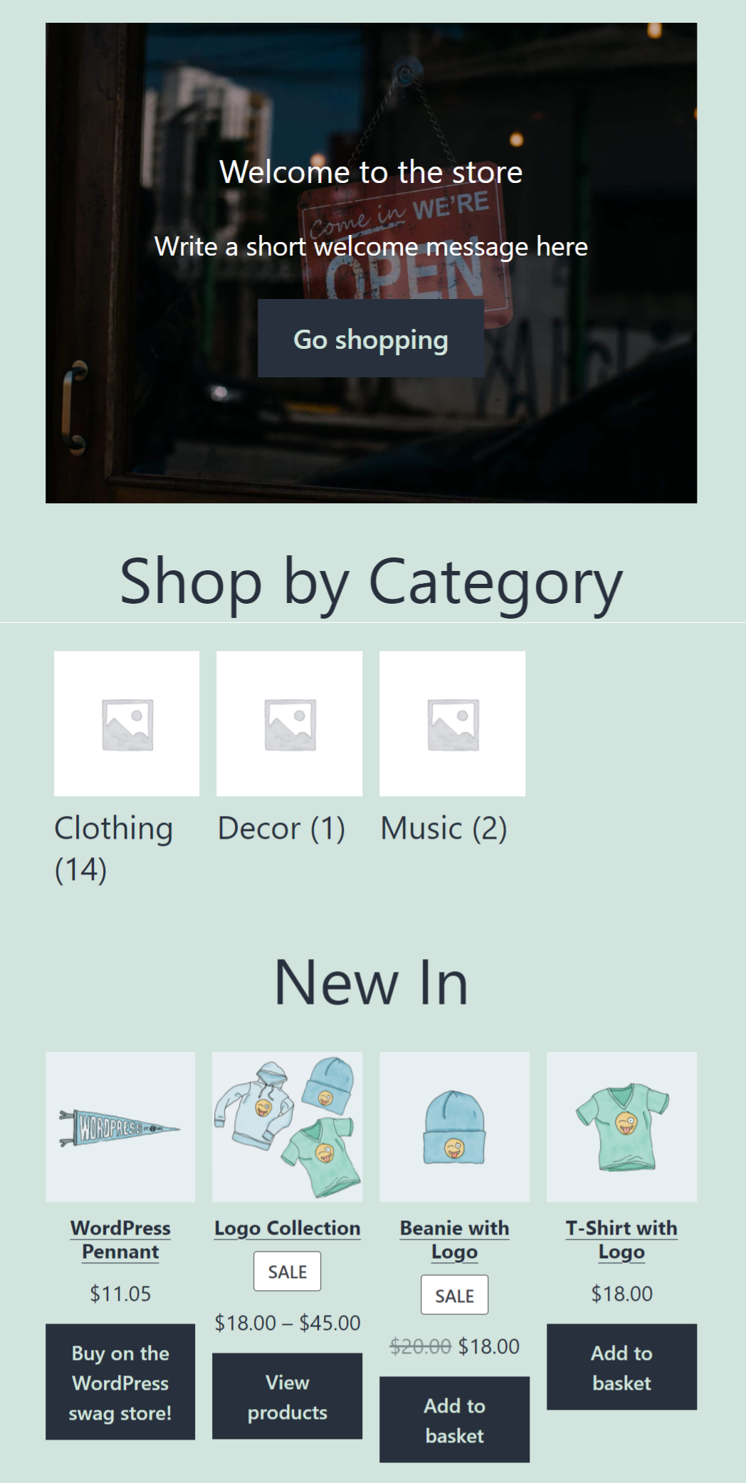 Ejemplo de página de inicio de WooCommerce