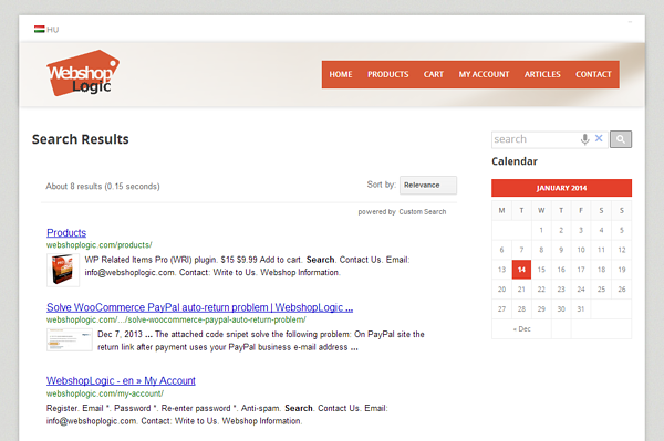 Búsqueda de Google en una página de muestra del sitio de WordPress