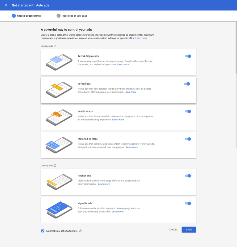 Ejemplo de opciones de anuncios de Google Adsense para su sitio de WordPress
