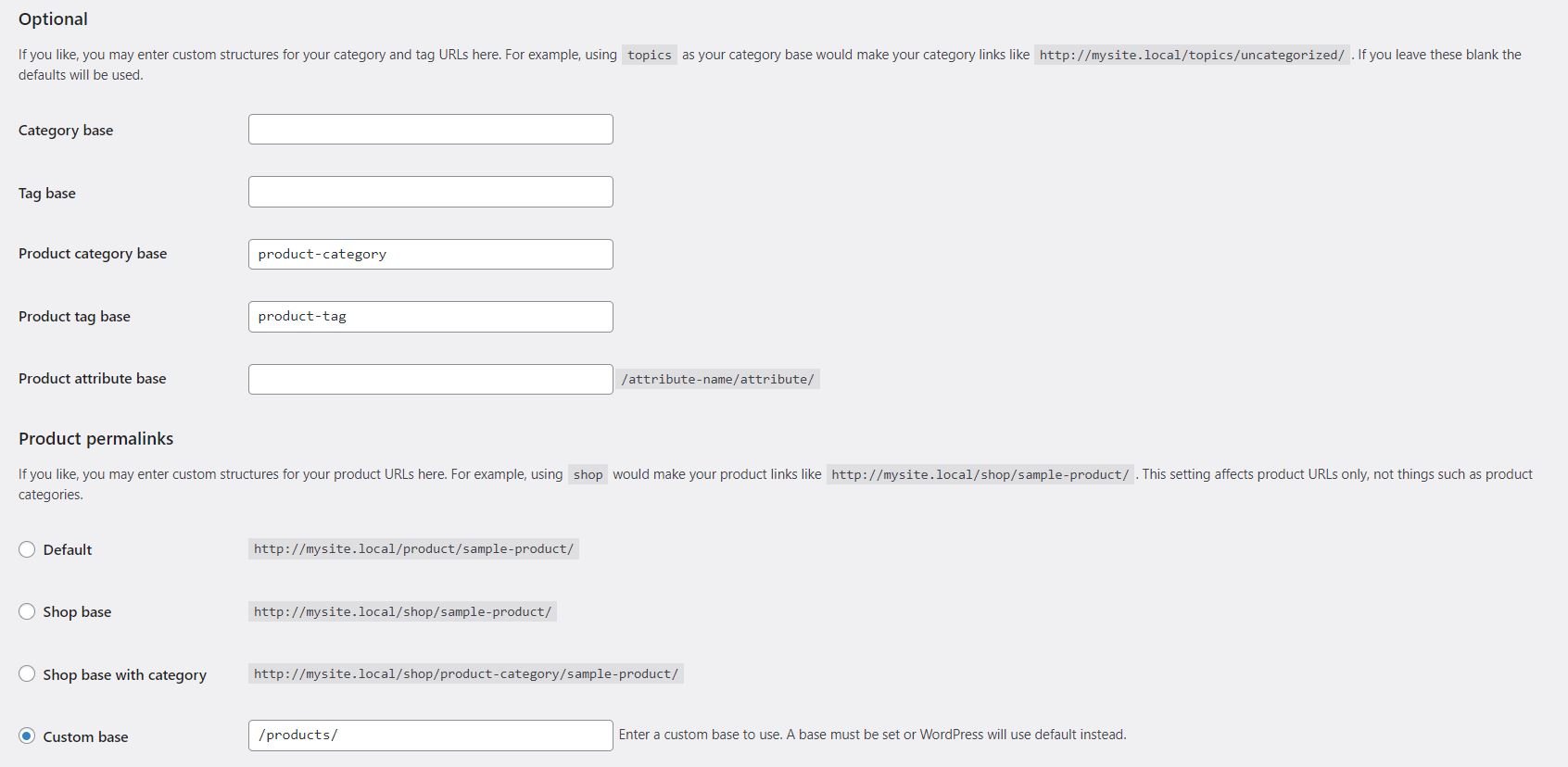 Configuración de enlaces permanentes de WooCommerce