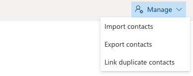 Menú desplegable de Outlook para importar y exportar contactos