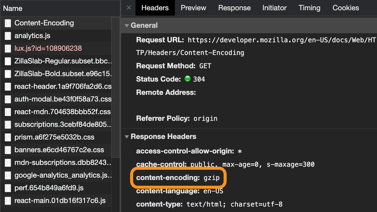 contenido de recursos visto en las herramientas de desarrollo de Chrome