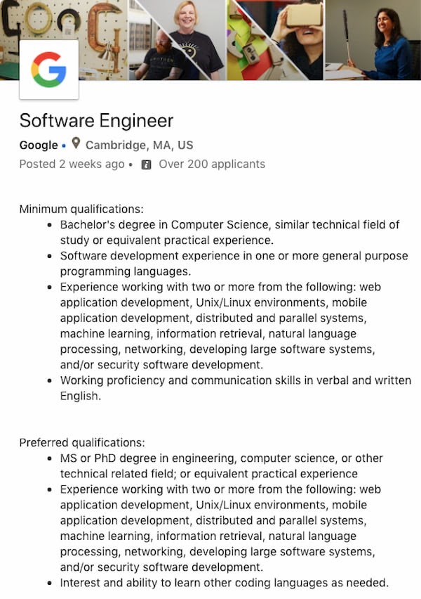 Descripción del puesto de ingeniero de software para Google