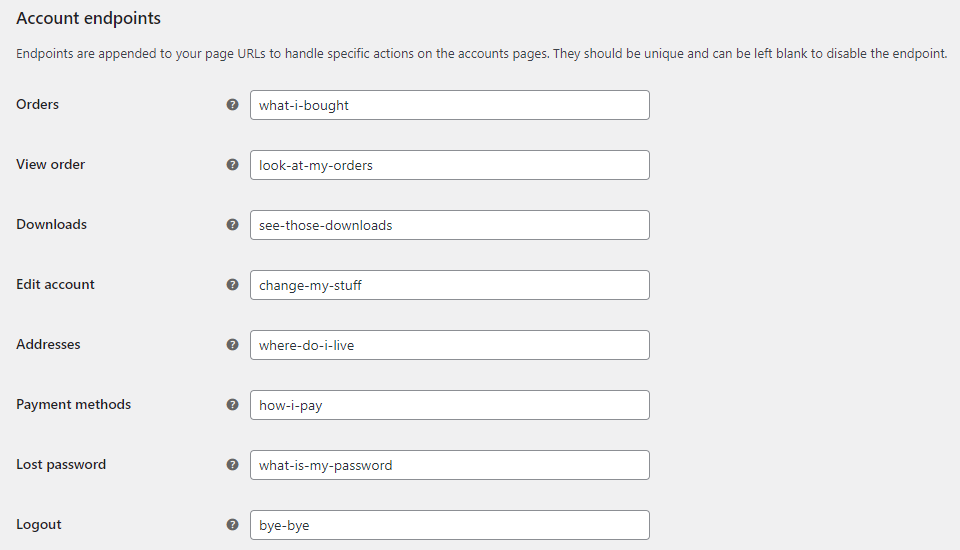 cambiaron los puntos finales de woocommerce