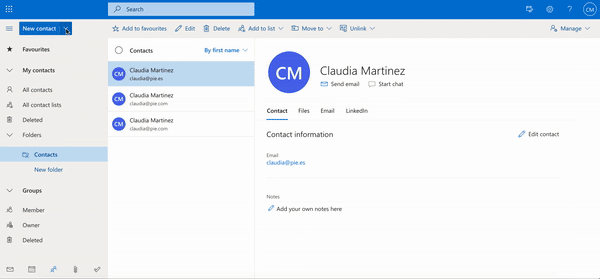 Agregar un nuevo contacto a Outlook desde la versión de escritorio