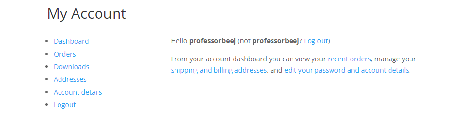 páginas de cuenta predeterminadas de woocommerce
