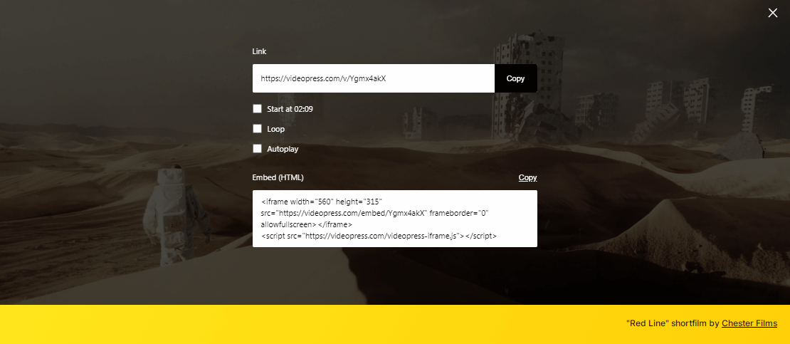 Obtención de la URL de VideoPress.