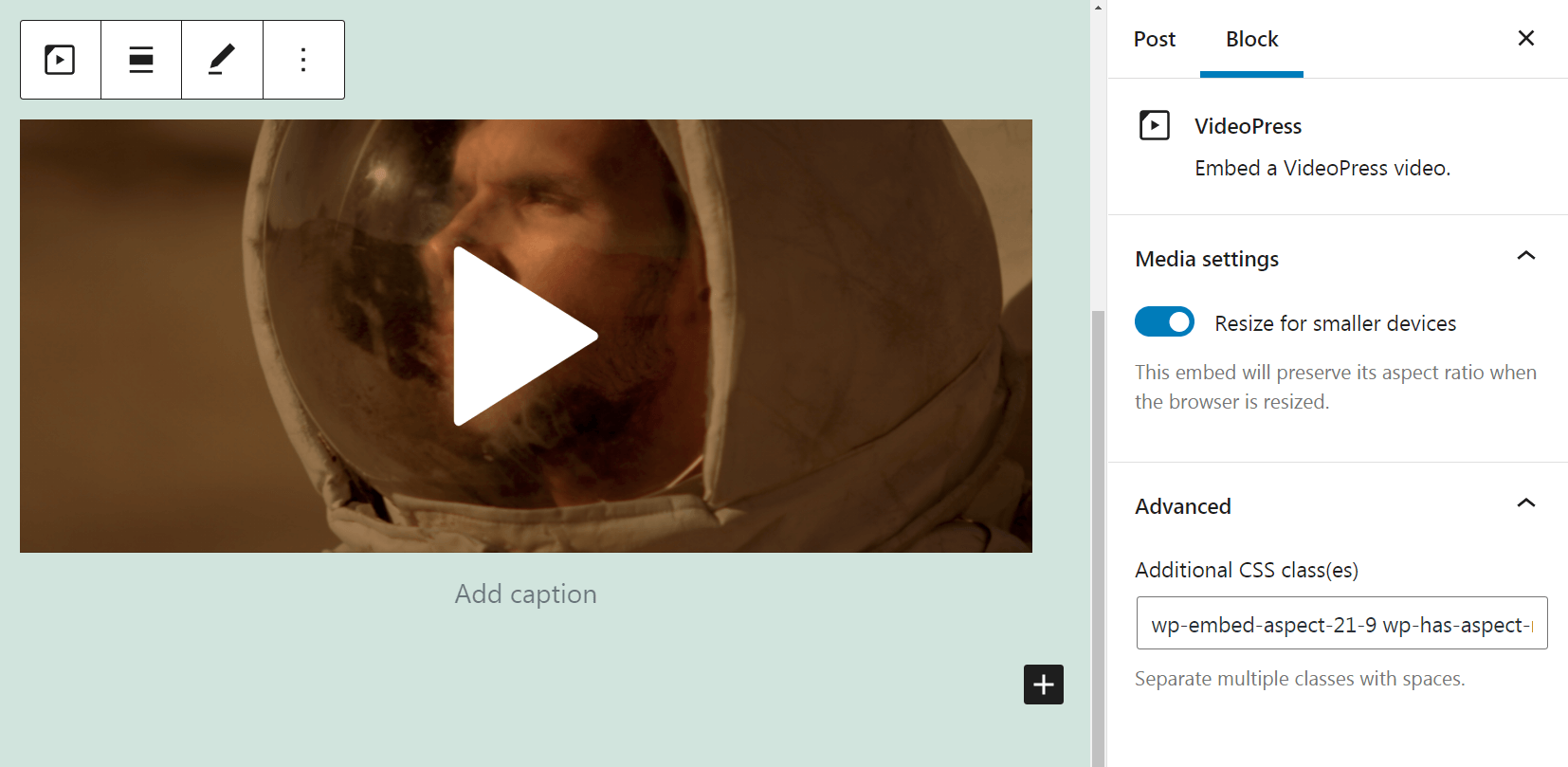 Menú de la barra lateral de VideoPress.