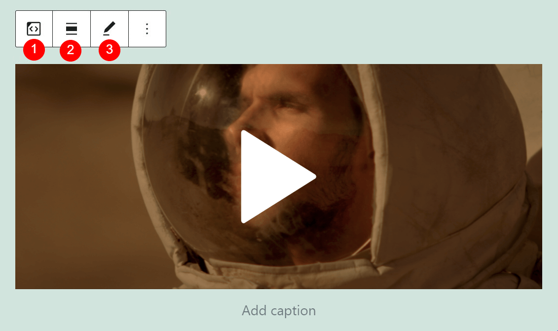 Menú superior del bloque VideoPress.