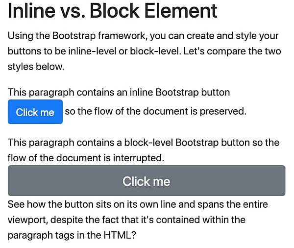 Botones Bootstrap de estilo en línea y a nivel de bloque