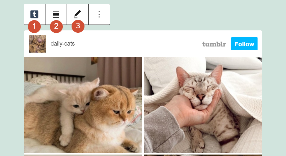 Menú de formato de bloque de Tumblr