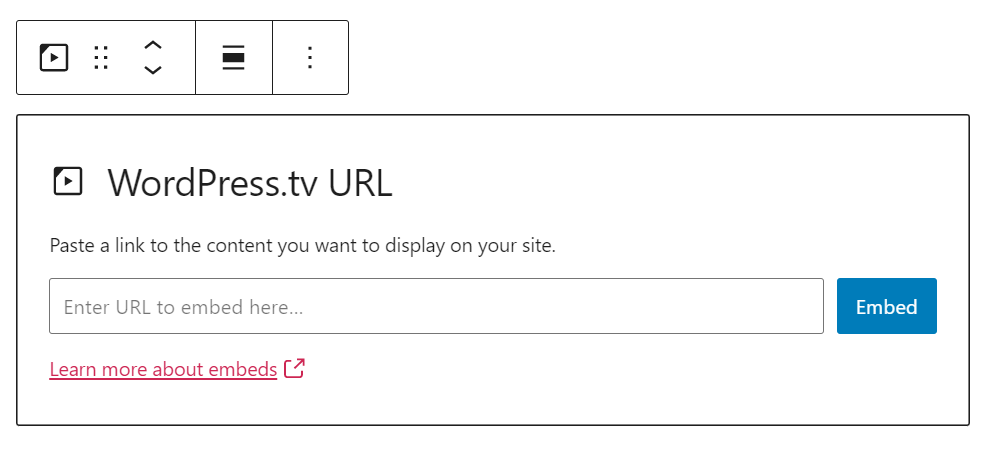 El campo URL del bloque incrustado de WordPress.tv.