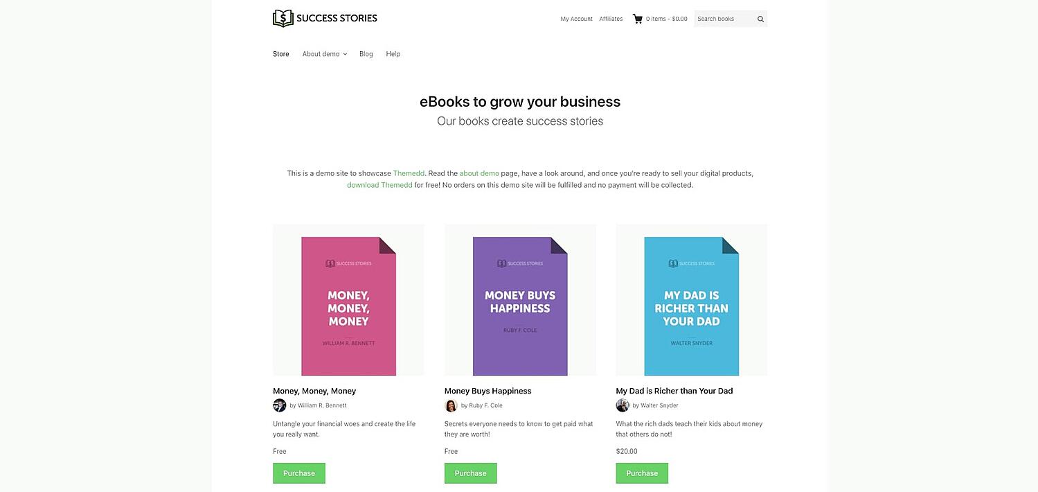 Demostración del tema de WordPress para descarga digital Themedd