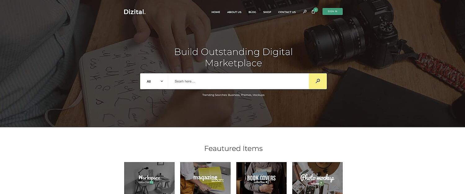 Demostración del tema de WordPress para descarga digital de Dizital