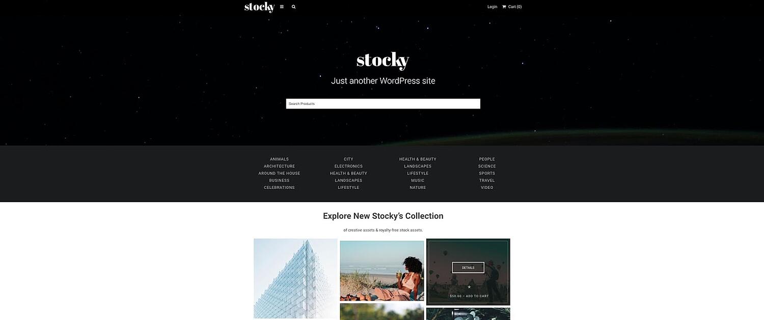 Demostración del tema de WordPress para descarga digital de Stocky