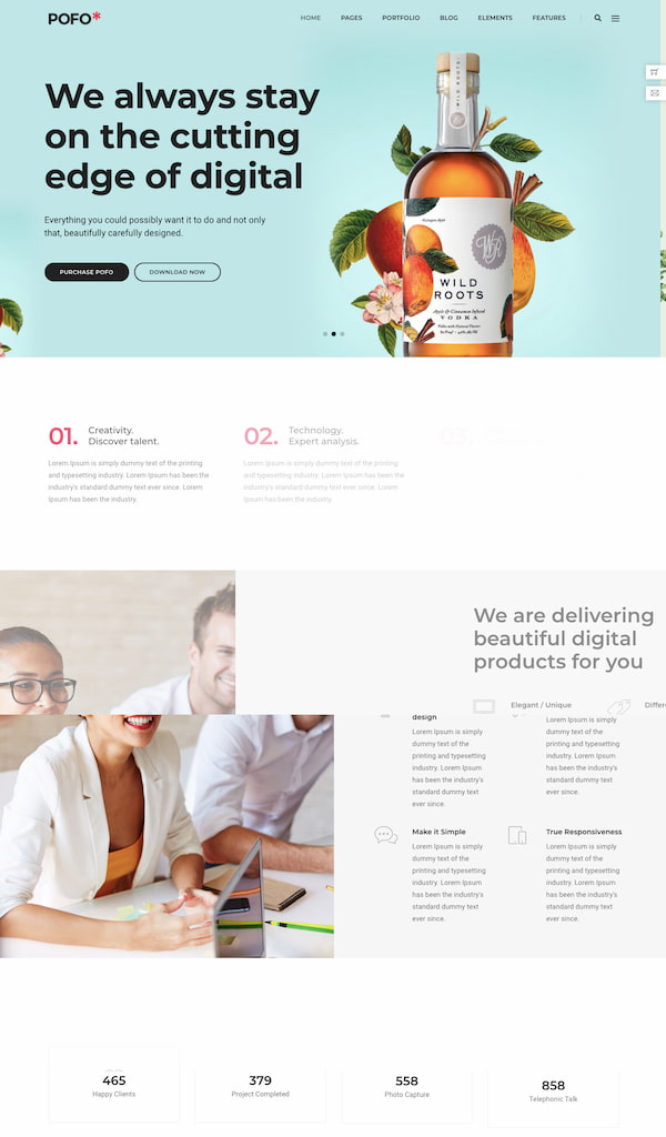 Demo de agencia digital con temas Pofo construidos en HTML5