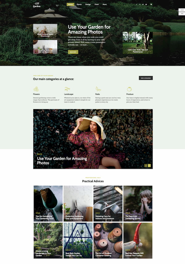 Sitio de demostración del blog Newspaper Themes Garden construido en HTML5