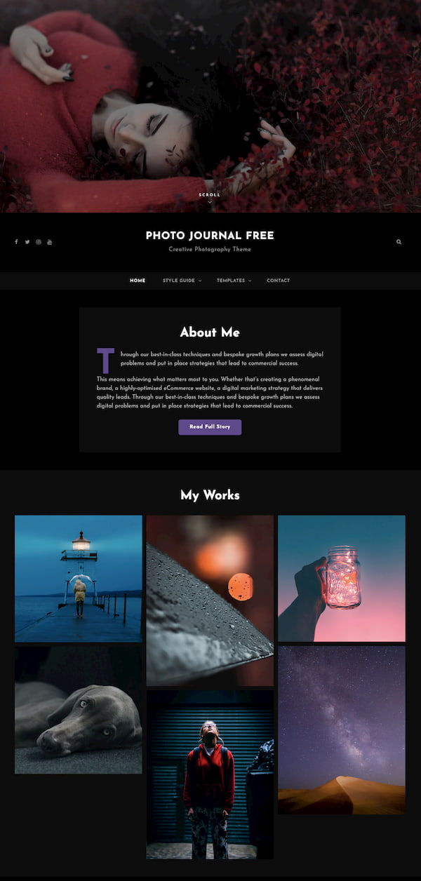 Demostración de un tema de Photo Journal WordPress construido en HTML5