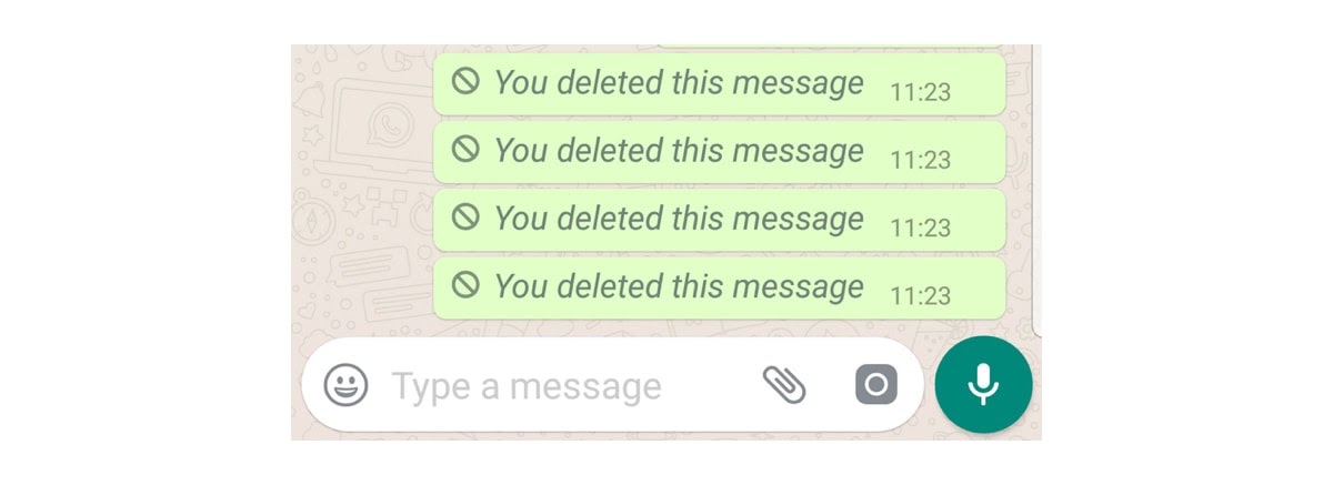 "Borraste este mensaje" repetido cuatro veces en WhatsAPP