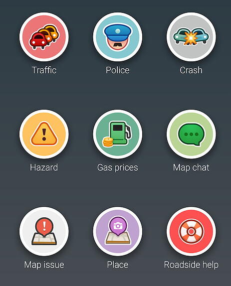 íconos coloridos y rellenos para aplicaciones de Waze