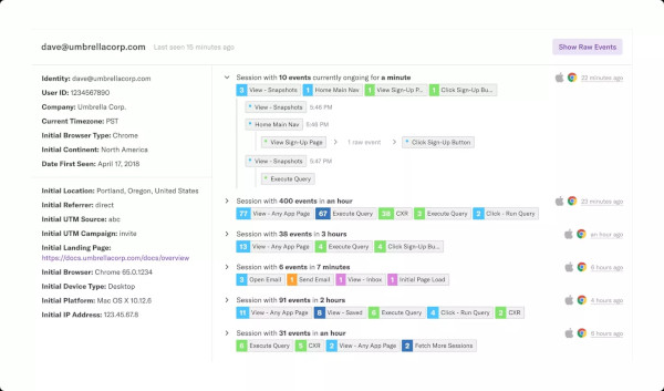 montón, una alternativa a Google Analytics - mostrando el curso de los acontecimientos
