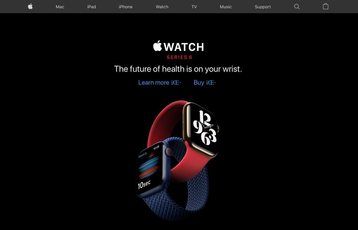 Página de inicio de Apple con navegación básica
