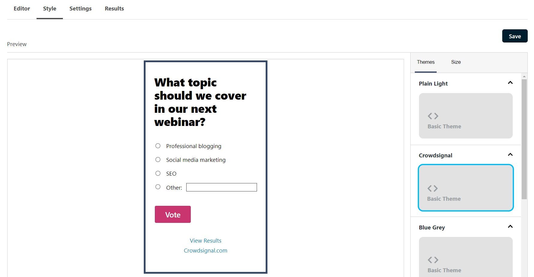 Personaliza el estilo de encuesta de Crowdsignal