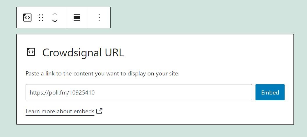 Pegue la URL de la encuesta en el bloque de crowdsignal incrustado