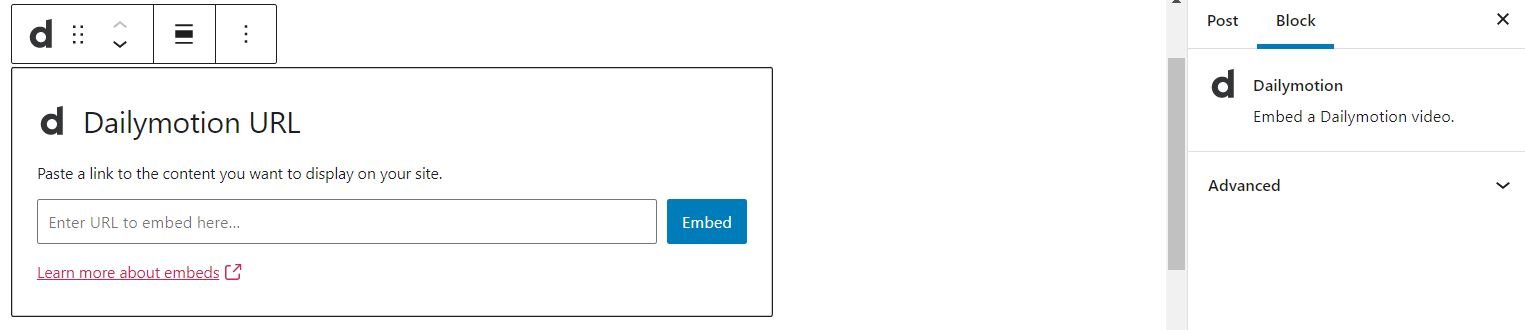 Bloque de incrustación de Dailymotion. 