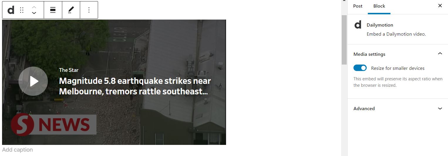 Video de Dailymotion incrustado en WordPress. 