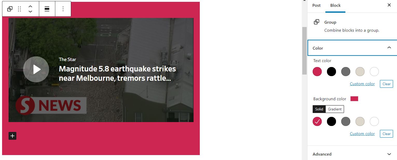 Agregar un color de fondo al bloque Dailymotion Embed. 