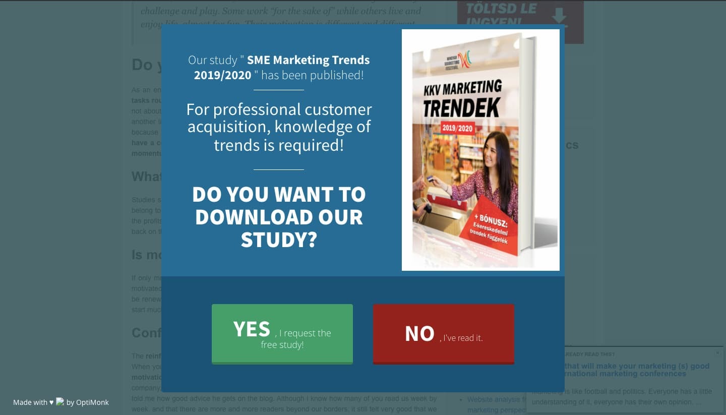 Ventana emergente de Lightbox que ofrece actualización de contenido de Marketing 112 en inglés