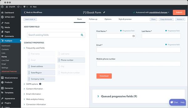Crea un formulario de HubSpot en el panel de control de WordPress con el complemento de HubSpot WordPress