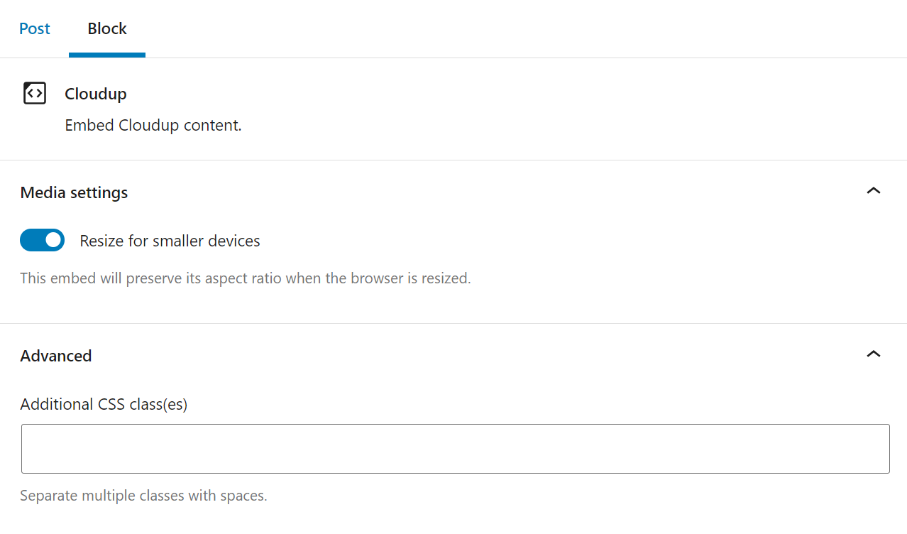 Cambiar el tamaño del archivo multimedia de Cloudup