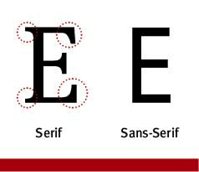 ilustración que muestra la diferencia entre serif y sans serif con la letra E