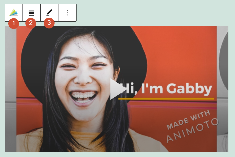 Menú de formato de bloque de Animoto