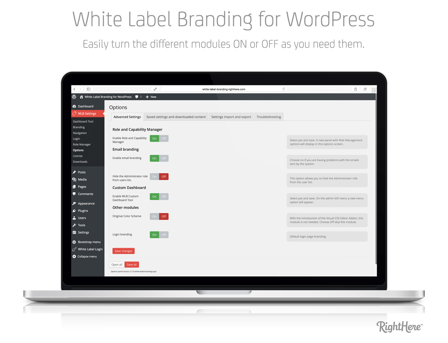 Un ejemplo de un backend de página de inicio de sesión personalizado que utiliza una marca de etiqueta blanca para wordpress