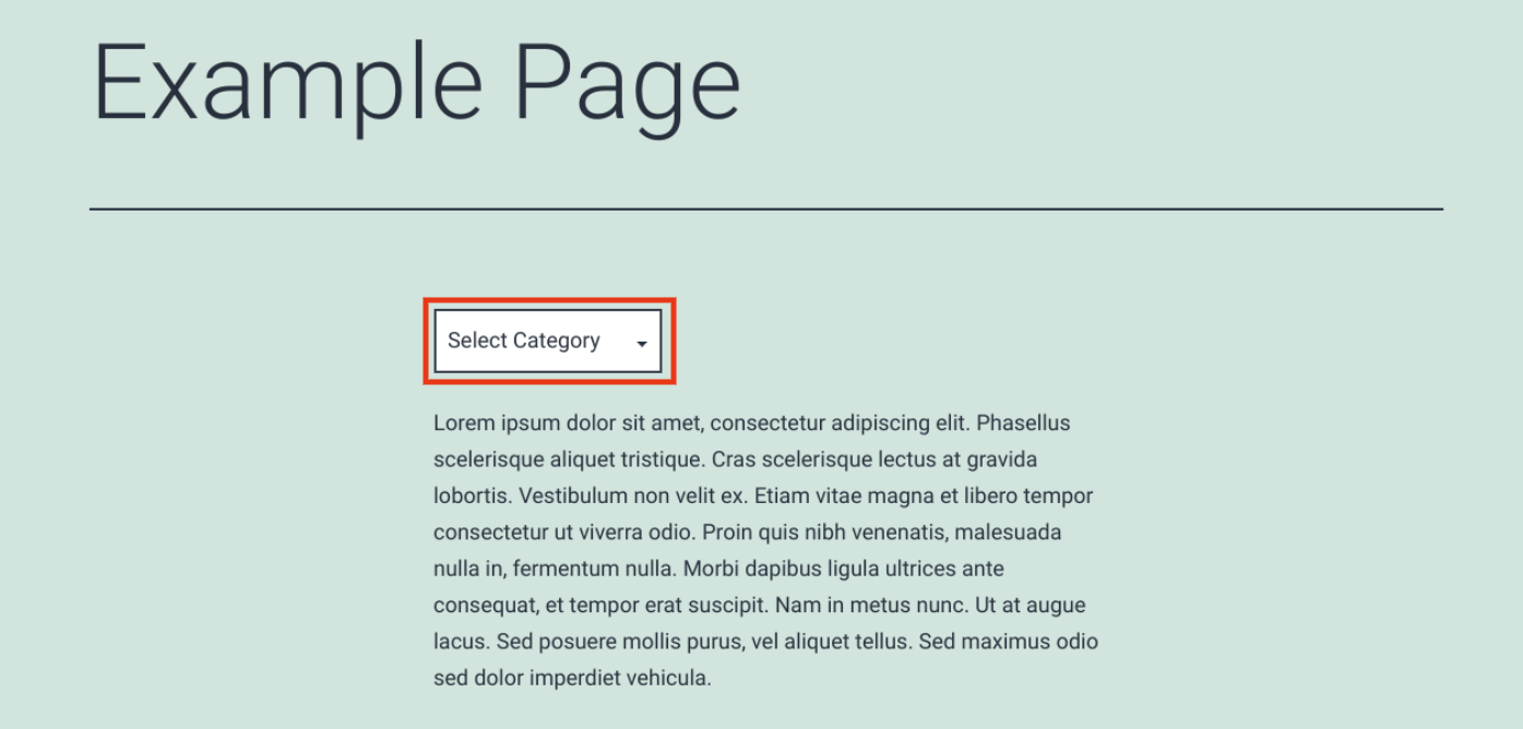 Un ejemplo de una lista desplegable de categorías en WordPress.