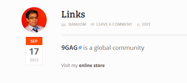 Una publicación de WordPress con un ícono junto al enlace al sitio web de 9GAG 