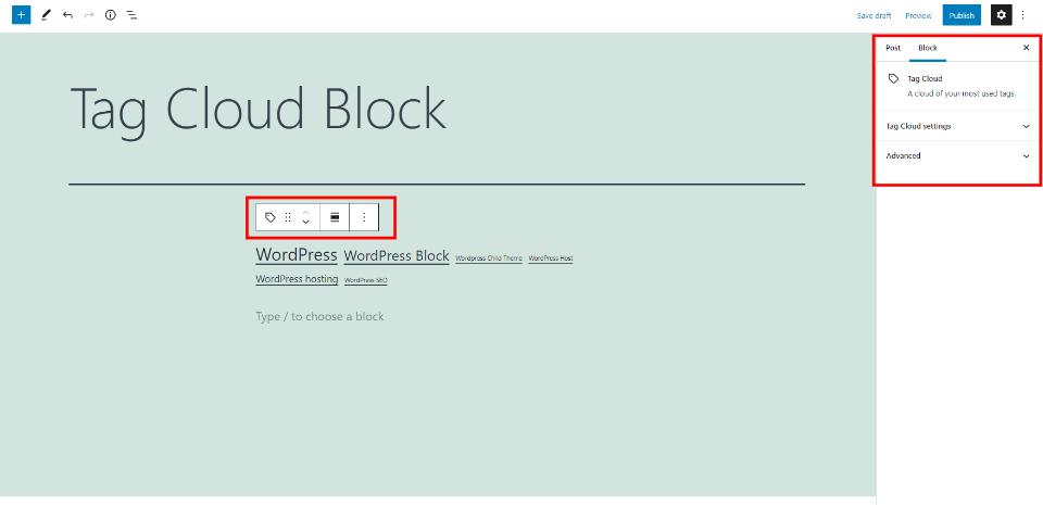 Configuración y opciones de bloqueo de la nube de etiquetas