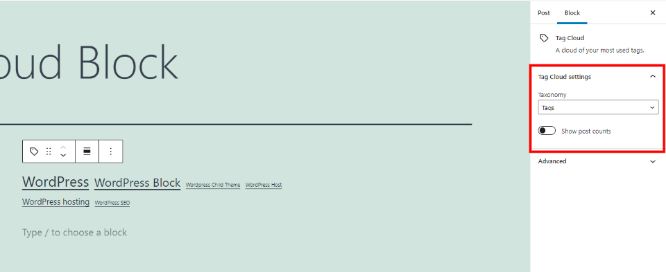 Configuración de la nube de etiquetas