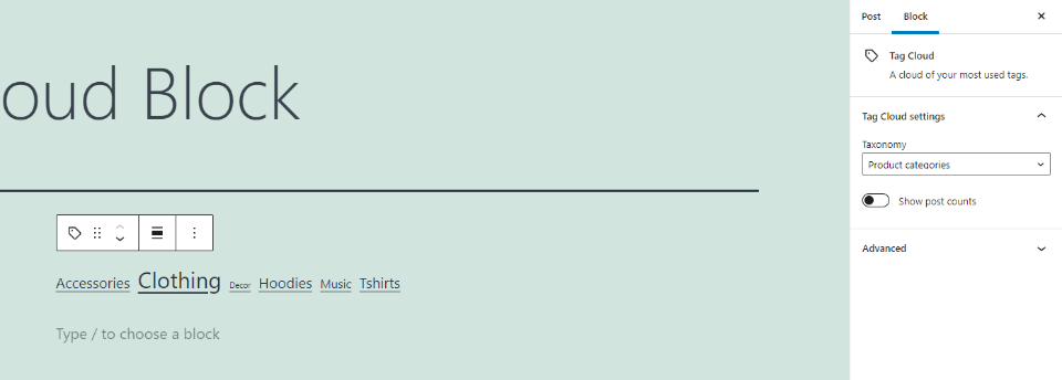 Configuración de la nube de etiquetas