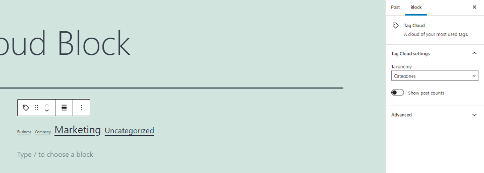 Configuración de la nube de etiquetas