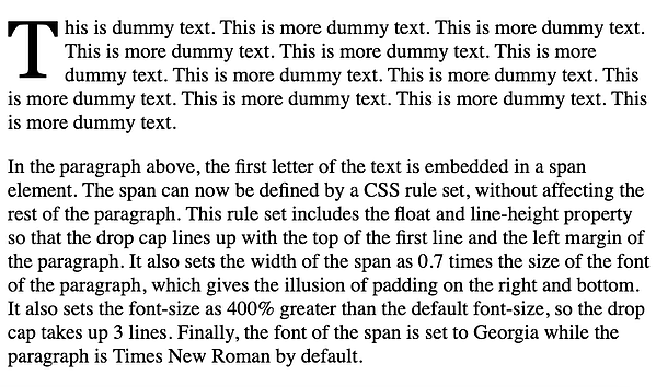 Una gran letra capitular al principio de un párrafo 