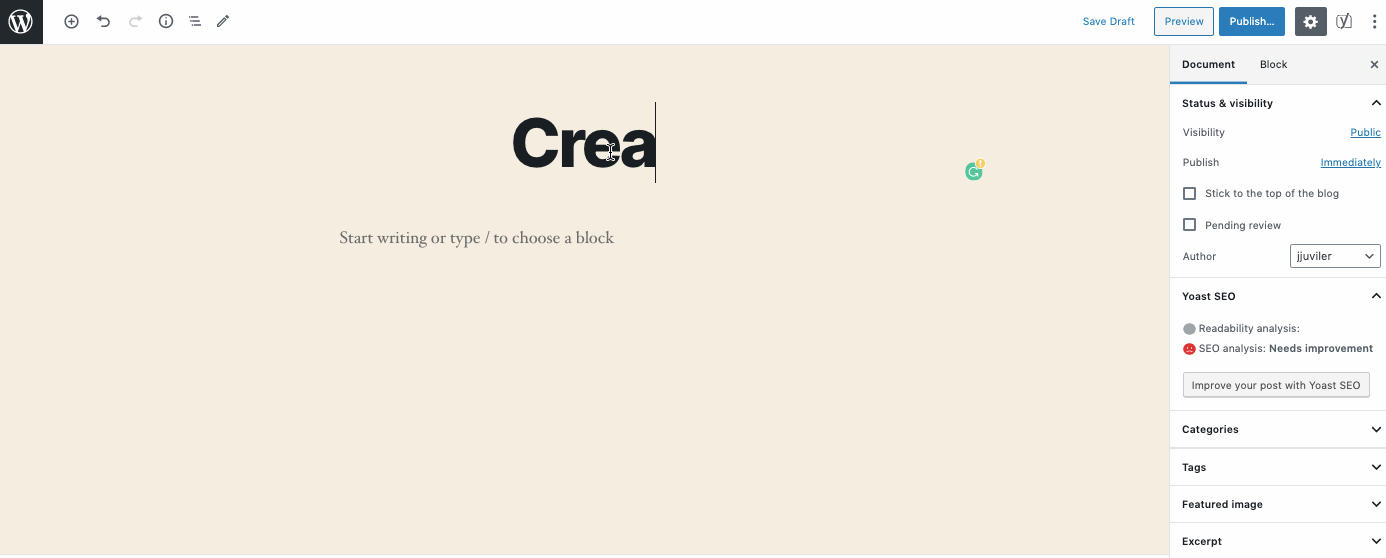 Crear una publicación en el editor de WordPress Gutenberg-1