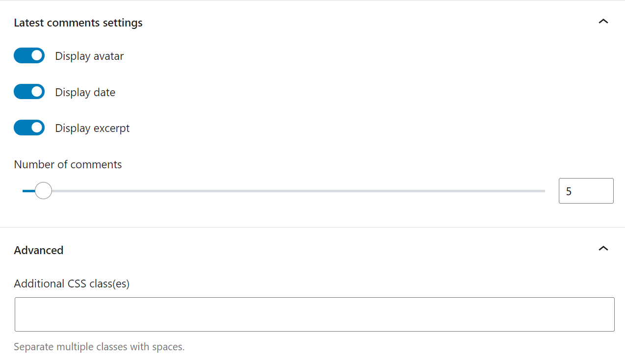 Configurar una sección de comentarios recientes