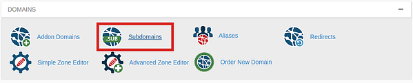 El icono del subdominio resaltado en rojo en cPanel