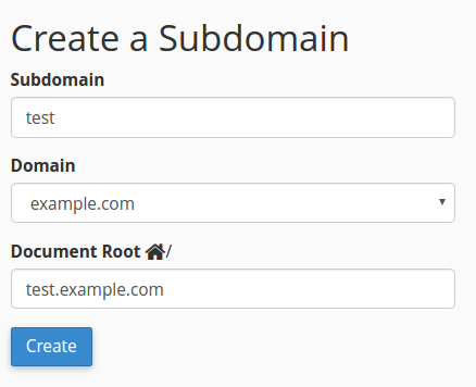 Cree un campo de entrada de subdominio poblado con la información temporal del sitio en cPanel