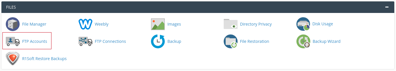 Ícono de cuenta FTP resaltado en rojo en cPanel