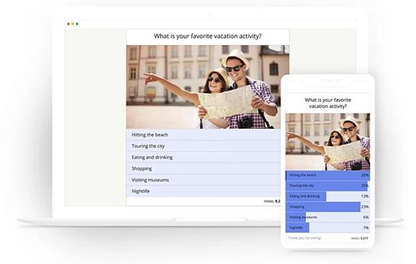 Captura de pantalla de un complemento de encuesta de Opinionstage incrustado en un sitio de WordPress